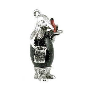 Sterling Silver Penguin Waiter Charm For Bracelets,Charm For Necklace, Penguin Pendant, Blue Goldstone Gemstone,SeaBird Charm,Vintaged Charm