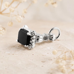 Sterling Silver Genuine Onyx Seal Fob Charm, Watch Chain Suitable