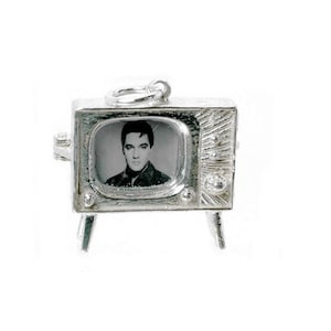 Sterling Silber Öffnung Elvis TV Set Charme für Armbänder, Geschenk Idee Charme, Erinnerungsstücke Charme, Elvis Fanclub Charme, Souvenir Charme