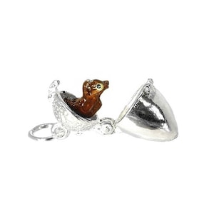 Sterling Silver Opening Squirrel In Acorn Charm For Bracelets, Charm For Necklace, Woodland Charm, Enamel Charm, Vintaged Charm