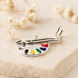 Sterling Silver Enamel Artist Palette Charm, Hobby Jewellery image 1