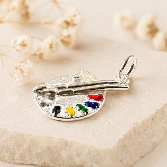 Sterling Silver Enamel Artist Palette Charm, Hobby Jewellery