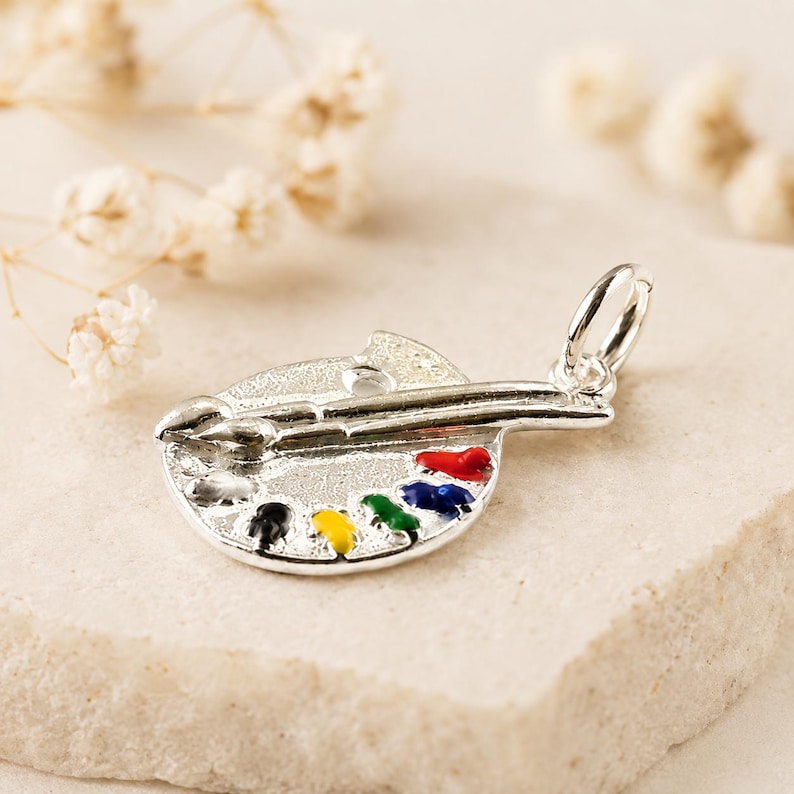 Sterling Silver Enamel Artist Palette Charm, Hobby Jewellery image 1