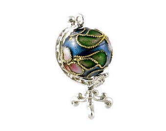 Sterling Silver Best Ever Large Cloisonne Globe Charm For Bracelets