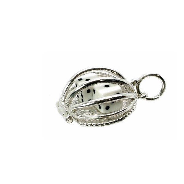Sterling Silver Opening Dice In Cage Charm For Bracelets, Charm For Necklace, Gambling Charm, Las Vegas Charm, Vintaged Charm