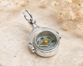 Sterling Silver Swivel Compass Charm, Victorian Watch Chain Fob