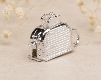 Sterling Silver Moving Toaster Charm, Quirky Charm