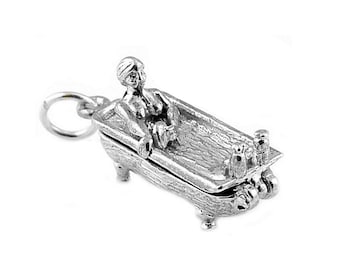 Sterling Silver Opening Bath Lady Charm, Quirky Charm
