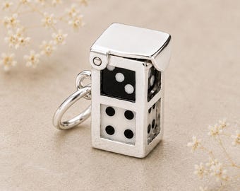 Sterling Silver Opening Lucky Dice Case Charm,  Removable Dice, Gambling Themed