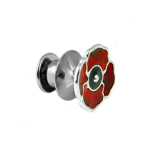 Sterling Silver Enamel Poppy Lapel Pin, Flower Brooch