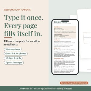 Vacation Rental Welcome Book Template, Editable House Manual, Guest Signs & Messages