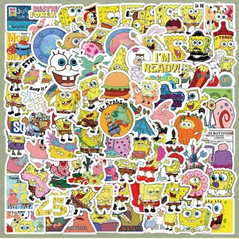 50 PCS Spongebob Cartoon Stickers, Colorful Decals for Scrapbooking ...