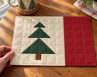 Patroon voor een kerstboom-mokonderzetter (PDF), Little Fir Patchwork, geïllustreerde naaigids