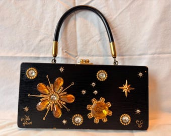 Vintage 1960s Enid Collins Mille Fleur Wooden Box Purse | Collins of Texas Hand-Painted Handbag | Mid-Century Collins Bag