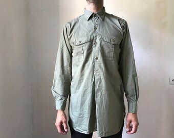 Vintage 80's Czechoslovakian Army Slip Shirt Long Sleeve Summer Shirt Longline Shirt Tunic Shirt Military Surplus Czech Army size Medium M