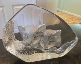 Lead Crystal Cat Sculpture, Vintage Mats Jonasson Wildlife Paperweight