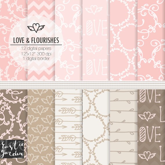 Rosa Braun Digitales Papier Pack Hochzeit Muster Schnorkel Etsy