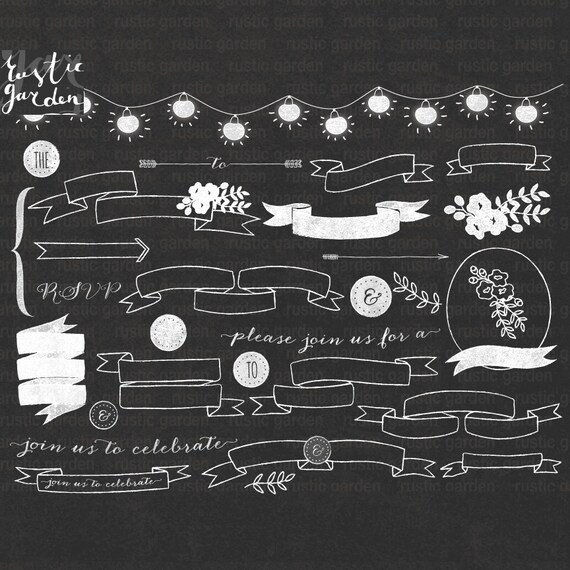 Chalkboard Banner Clipart Chalk Digital Kit For Wedding Etsy