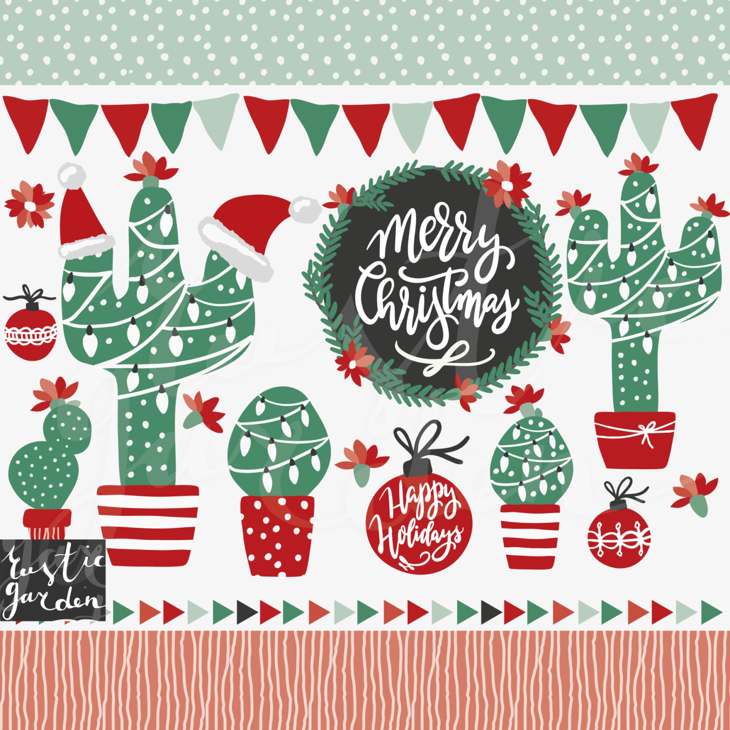 CHRISTMAS CACTUS clipart wreath calligraphy for cards | Etsy