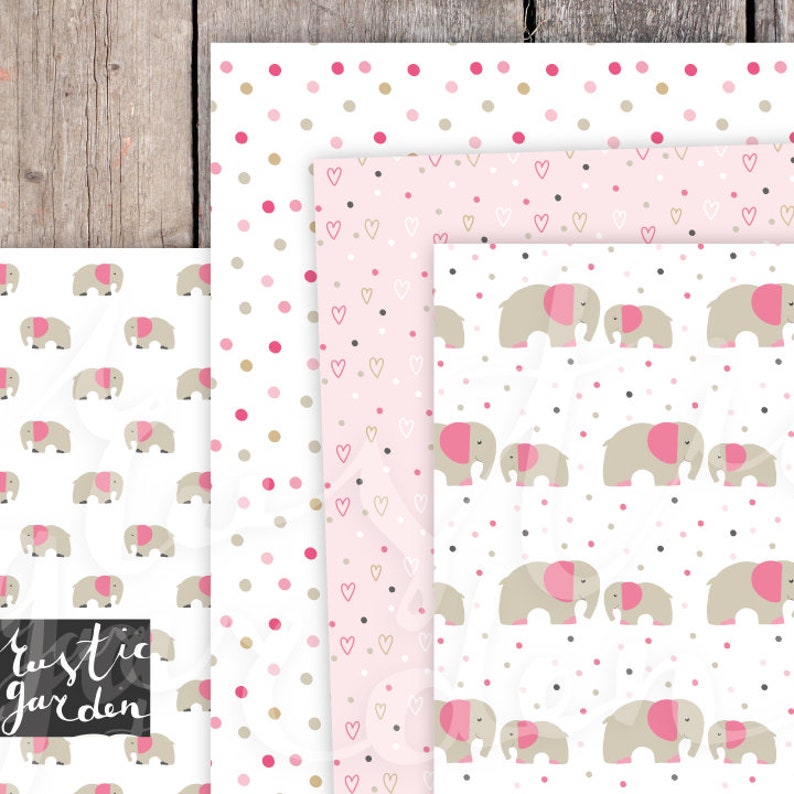 Baby Girl Elephant Digital Paper Pack With Mom and Daughter | Etsy