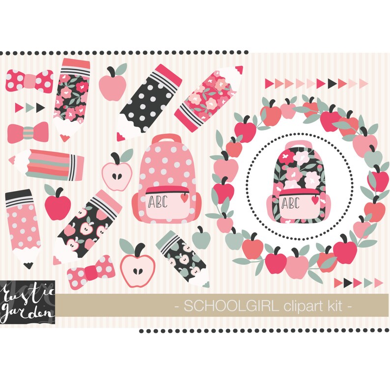 wreath sublimation design PNG dot border party invitation september clipart. apple SCHOOL clipart card Schoolgirl floral backpack