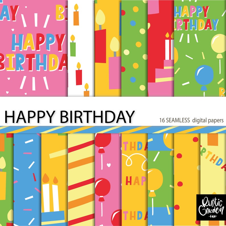 Birthday Party Digital Paper Pack. Happy Birthday Greeting Etsy