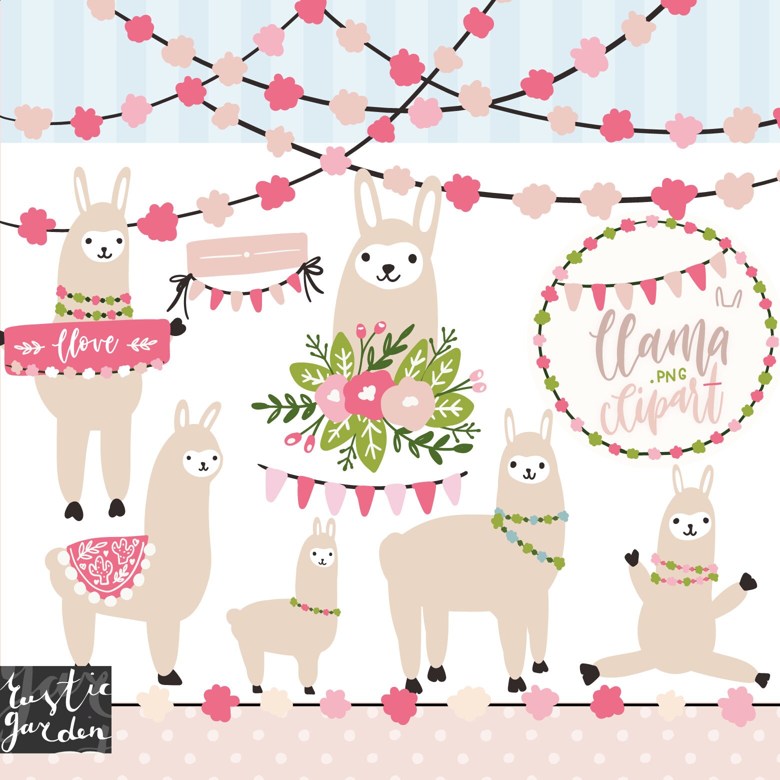 Mama Llama clipart. Circle frames banners buntings | Etsy