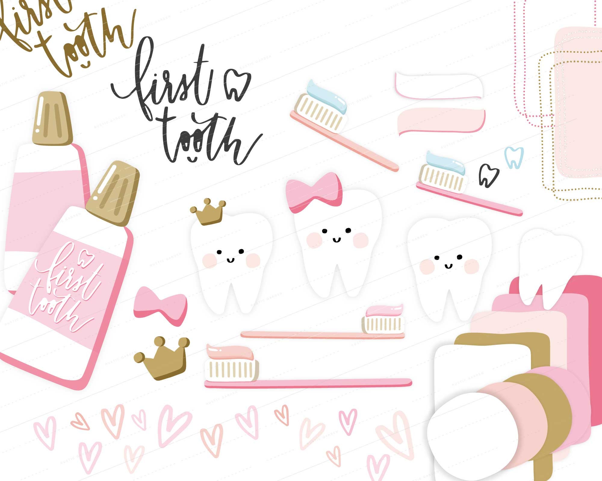 Baby girl TOOTH party clipart. First tooth clip art with | Etsy