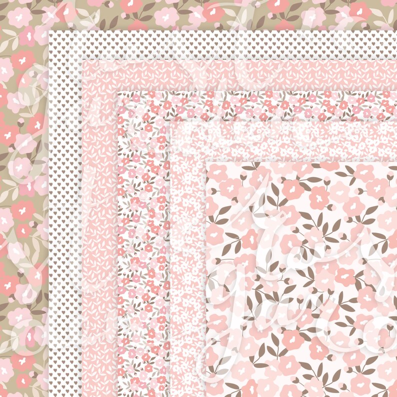 BLUSH FLOWERS floral digital paper. Blush pink beige brown Etsy