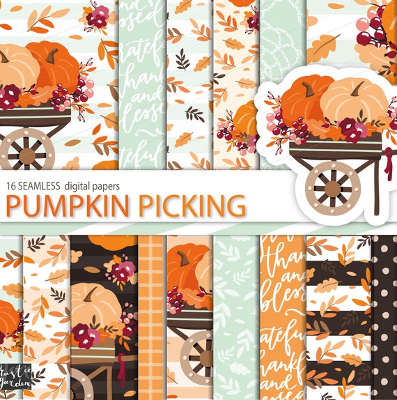 Download Thanksgiving Digital Paper Seamless Patterns With Autumn Etsy