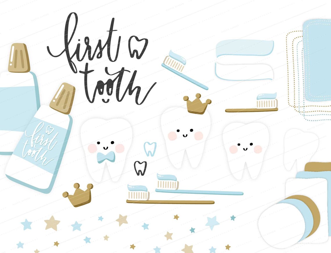 Baby boy FIRST TOOTH clipart. Party clip art to create cards | Etsy