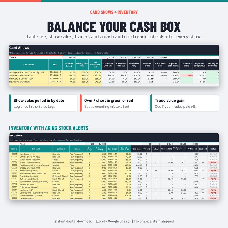 TCG Card Reseller Spreadsheet, Trading Card Inventory and Profit ...