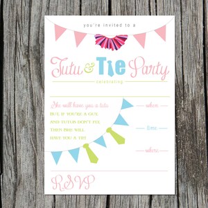 Druckbare BLANK Tutu & Tie Geburtstagsparty Einladung