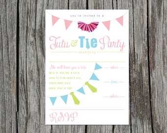 Printable BLANK Tutu & Tie Birthday Party Invitation