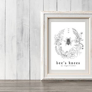 Printable Download Wall Art You're the Bee's Knees floral wreath image 1