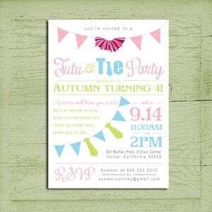 Invito stampabile per feste di compleanno Tutu & Tie