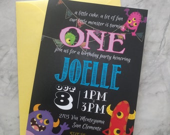 Little Monster Birthday invite- Cute colorful printable custom monster invitation