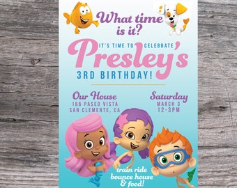 Bubble Guppy Birthday invite- Cute colorful printable custom Bubble Guppy invitation