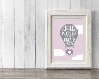 Printable Download Baby Girl Room Wall Art Hot Air Balloon