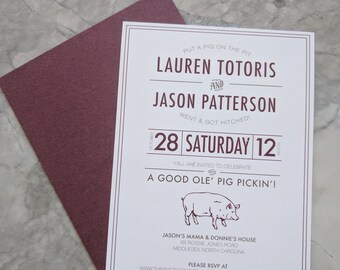 Pig Pickin Invite - Printable Cute "Put a Pig on the Pit we got Hitched" invitation Southern Engagement Invite