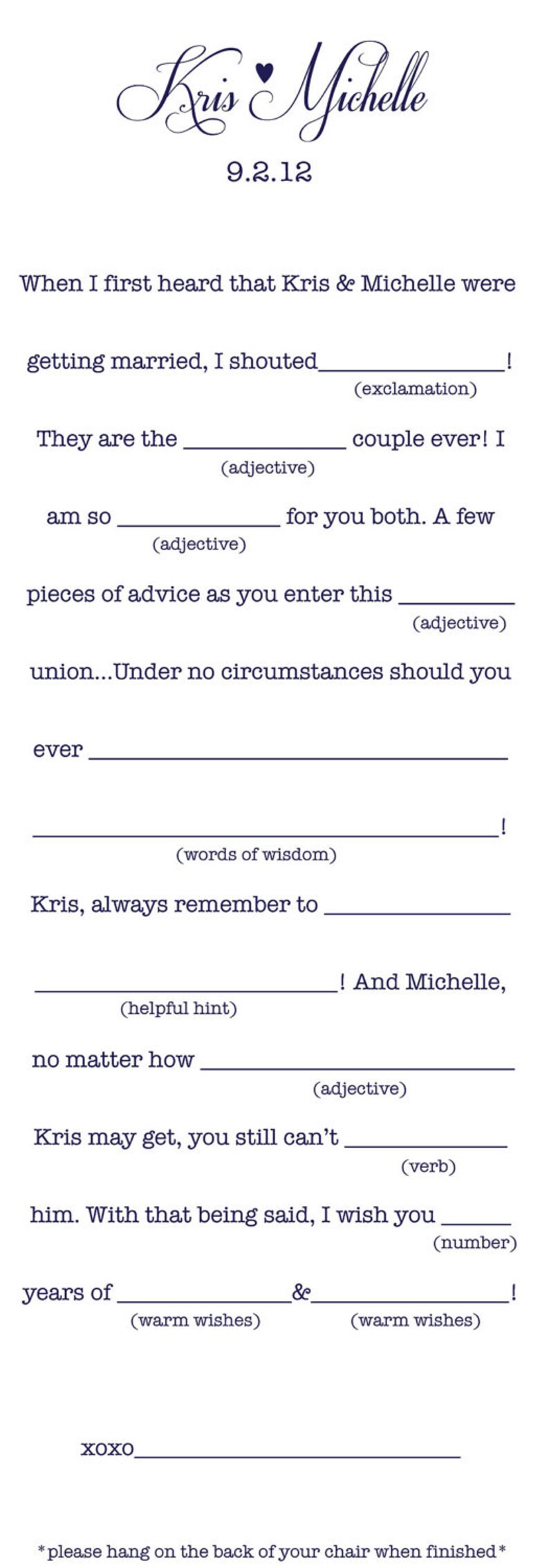 Printable Wedding Madlib - Etsy