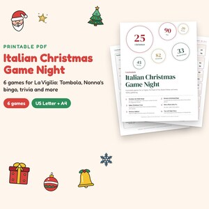 Italian Christmas Printable Games Bundle: Tombola Italian Bingo, Seven Fishes Trivia, Nonna Bingo, La Vigilia