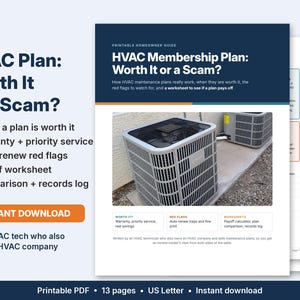 HVAC Membership Plan Worth It or Scam Guide, Maintenance Agreement Checklist, Comparison Worksheet Printable