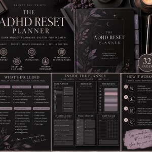 The ADHD Reset Planner | Dark Theme | Printer Friendly | Editable pdf
