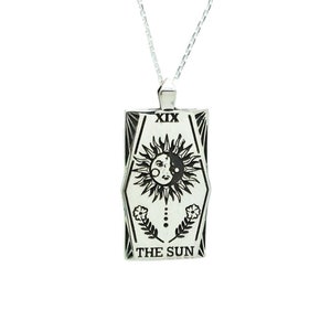 El collar de cartas del tarot del sol, joyería, pequeño, presagio positivo, alegría, felicidad, triunfo, plata de ley 925 oxidada