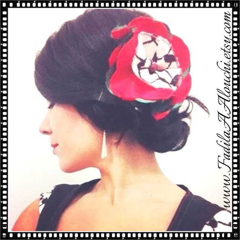 Flower Power kuffieh hair flower Keffiyeh brooch PIN or clip hair image 1