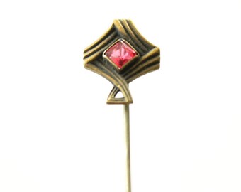 Antique Stick Pin - Simulated Ruby Glass - Lapel Tie Scarf Pin - Art Nouveau Art Deco Era