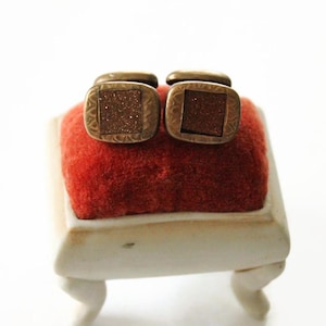 Antique Victorian Goldstone Cufflinks Gilt Brass - Men&#39;s Accessories - Circa late 1800&#39;s