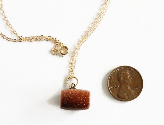 Vintage Goldstone Charm Pendant Necklace, Gold Fi… - image 4