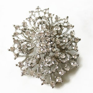 Vintage Silver Rhinestone Brooch - Snowflake Design - Mid Century Gift Idea - Circa 1960&#39;s